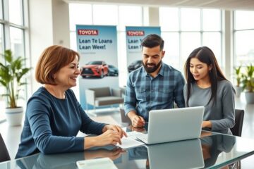 Imagem de um carro Toyota com informações sobre o Empréstimo Pessoal do Toyota Bank