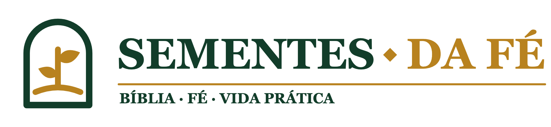 Sementes da Fé — logo com arco, livro aberto e semente brotando